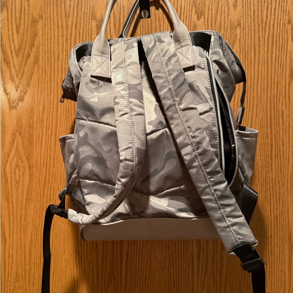 Gray camouflage top handle backpack